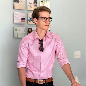 Men’s Slim Fit Dress Shirt Pink Plaid Size Small